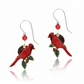 Mellow Monkey Silver Forest cardinal bird earrings with red crystal accents and surgical steel ear wires