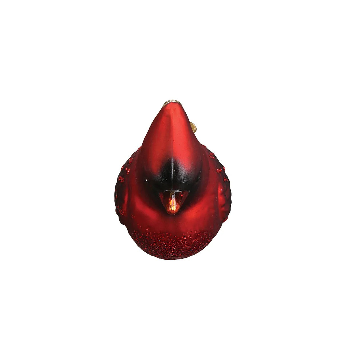 Mellow Monkey Northern Cardinal blown glass holiday ornament, 4-1/4-in, red with black face and glitter accents.