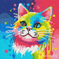 Mellow Monkey abstract pop art cat diamond painting kit, 10"x10", colorful rhinestones on canvas.