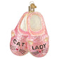 Mellow Monkey pink glitter cat lady slippers blown glass holiday ornament