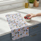 Mellow Monkey lavender dish towel with a cute cat pattern, made from recycled polyester waffle fabric.