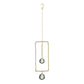 Mellow Monkey celestial suncatcher with bronze wire frame, gold chains, and two hanging clear crystals.