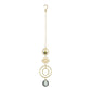 Mellow Monkey celestial eye suncatcher with gold chains, bronze wire, and hanging crystals for window decor.