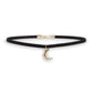 Mellow Monkey black velvet choker necklace featuring a polished gold crescent moon pendant on a delicate chain.