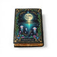 Mellow Monkey Celestial Ocean handmade vintage goat leather spellbook with moon and jellyfish design, 5x7 inches, 200 pages.