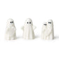 Mellow Monkey white ceramic ghost figurines featuring heart and hug designs for whimsical Halloween home decor.