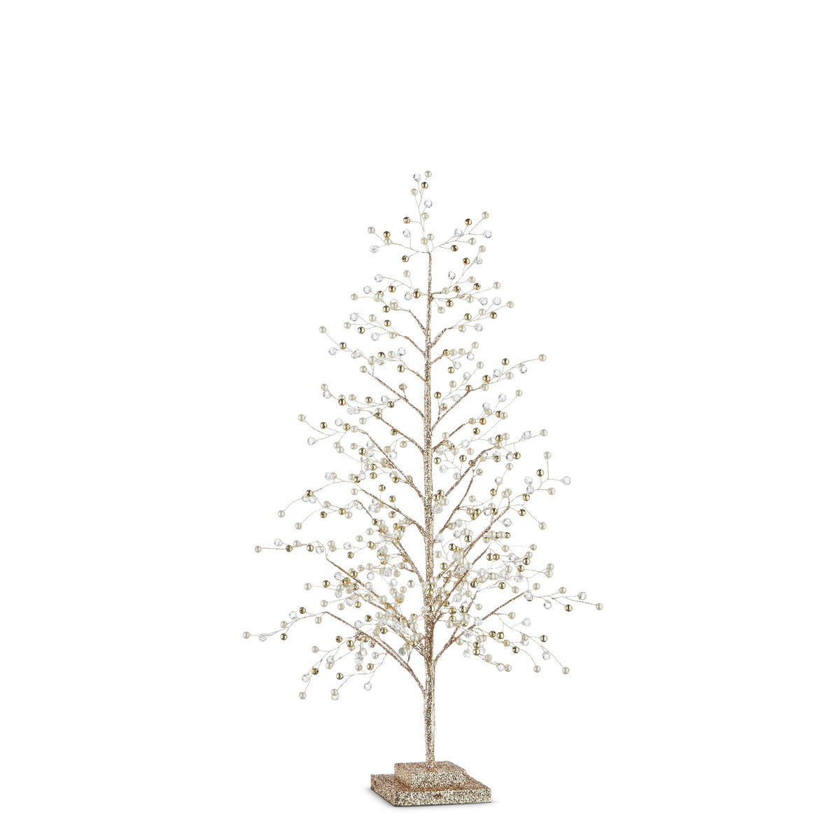 Mellow Monkey 23-inch champagne gold crystal tree with sparkling acrylic accents on a sturdy metal and MDF base.