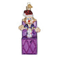 Mellow Monkey Charlie-In-The-Box glass ornament with red Santa hat and purple box. 4.5-in.