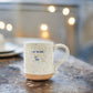 Mellow Monkey handmade speckled ceramic mug featuring the quote I Got You Babe XO Cher in blue text