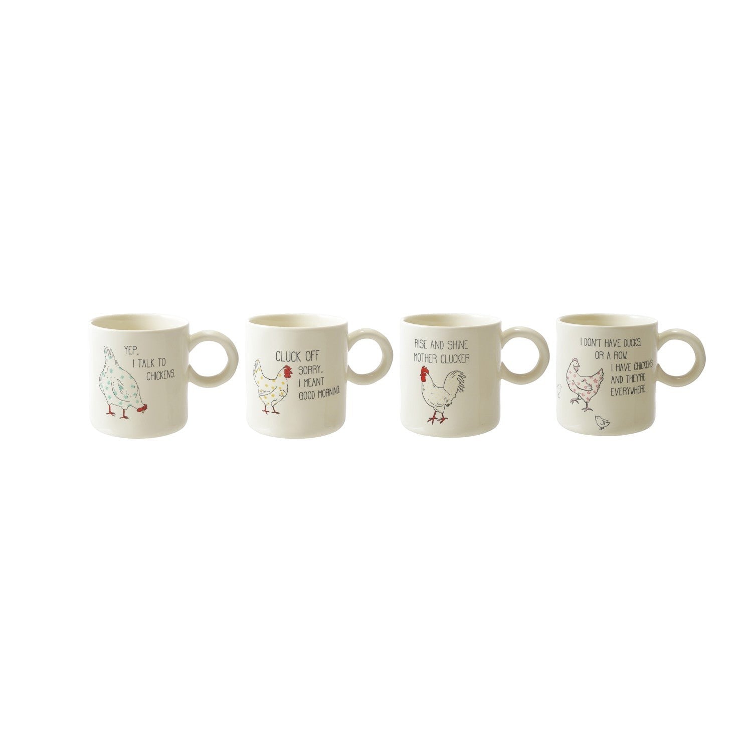 Mellow Monkey stoneware mug with chicken illustration and funny saying. Microwave & dishwasher safe.