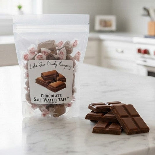 Mellow Monkey Chocolate Salt Water Taffy, individually wrapped chewy candies with a sweet and salty flavor.