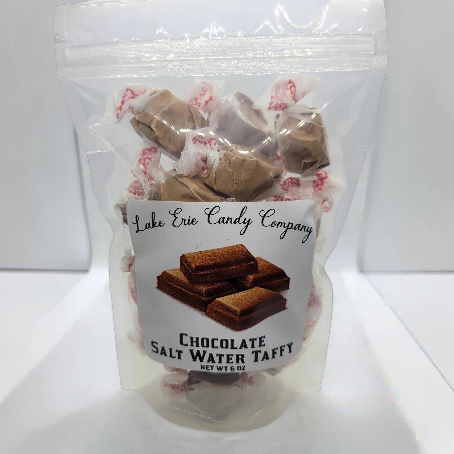Mellow Monkey Chocolate Salt Water Taffy, individually wrapped chewy candies in a clear bag, 6 oz.