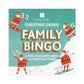 Mellow Monkey Christmas Family Bingo game box featuring illustrated Santas skiing and skating on a snowy background.