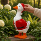 Mellow Monkey Christmas Goose garden statue wearing a Santa suit and hat, hand-painted resin, outdoor decor