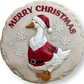 Mellow Monkey Christmas goose stepping stone or wall plaque featuring a goose in a Santa suit with Merry Christmas text