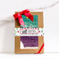 Mellow Monkey Tree Farm and Starry Night handmade vegan soap gift set in a kraft box with a festive red bow.