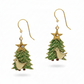 Mellow Monkey handmade Christmas tree earrings with a partridge, star, and crystal accent on surgical steel wires.