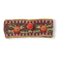 Mellow Monkey cinnamon wool headband featuring hand-knit floral embroidery and a checkerboard pattern