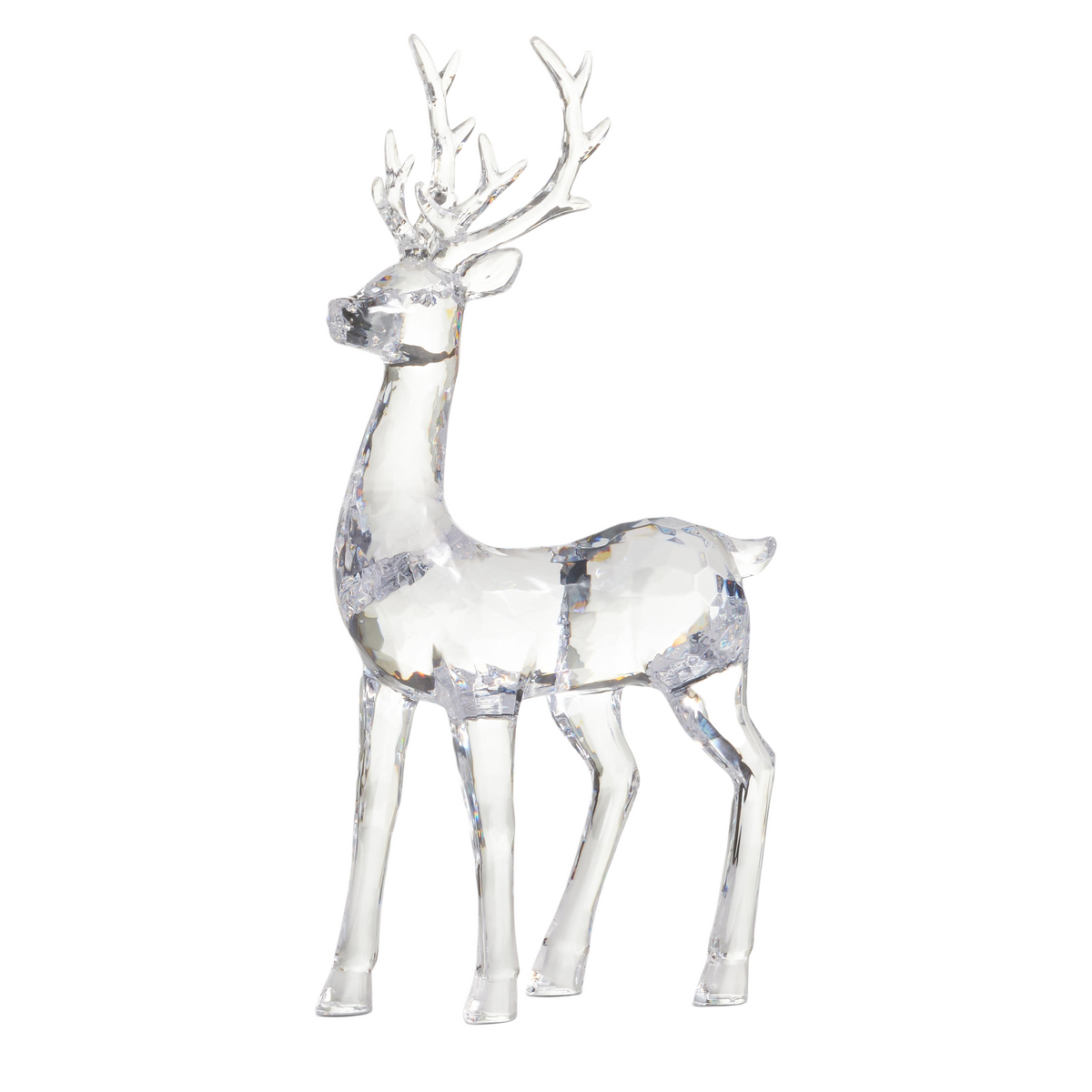 Mellow Monkey clear sculpted acrylic deer figurines in sitting and standing poses for holiday home decor