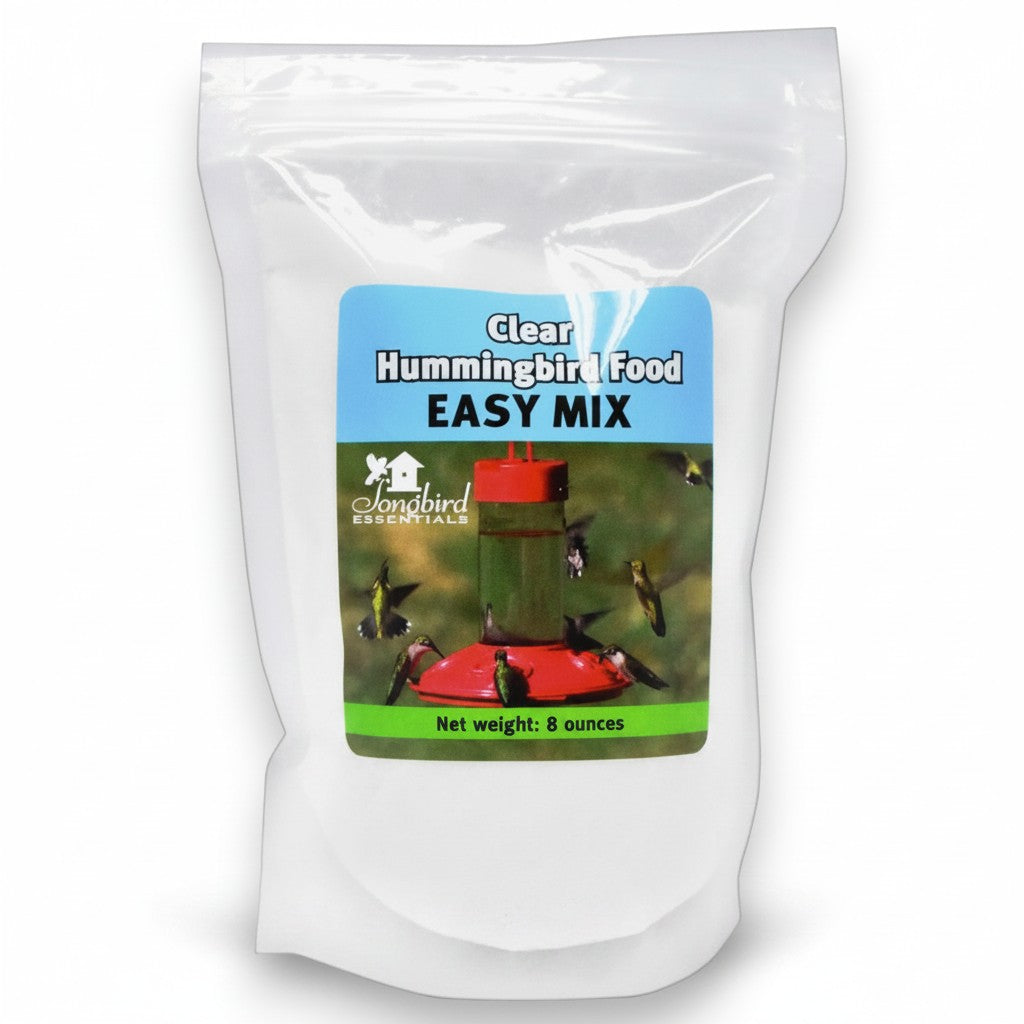 Mellow Monkey 8-oz clear hummingbird nectar powder in a resealable pouch for easy mixing with water