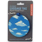 Mellow Monkey round blue cloud-patterned PU luggage tag with adjustable strap on display card
