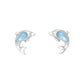 Mellow Monkey silver stud earring set featuring seashell, dolphin, and blue wave designs for a coastal beach style.