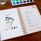 Mellow Monkey Coastin’ watercolor workbook with puffin illustration and painting instructions. Includes color swatches.