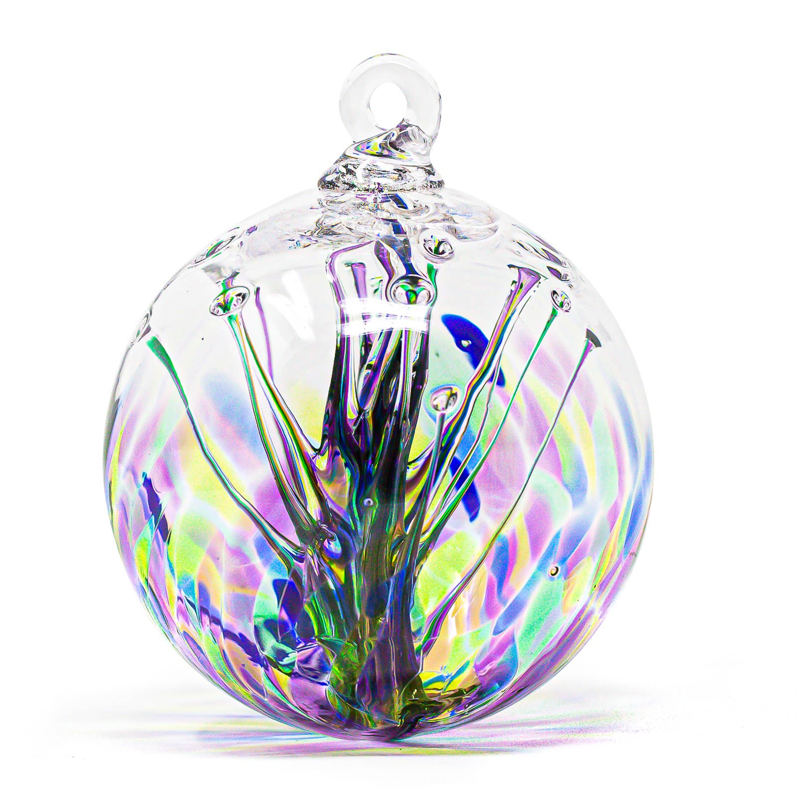 Mellow Monkey 4-inch colorful glass wish ball suncatcher ornament with swirling iridescent patterns