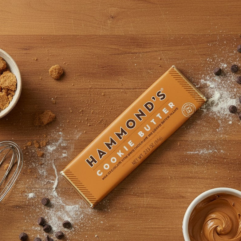 Mellow Monkey handmade Cookie Butter chocolate bar with milk and white chocolate and cookie butter filling.