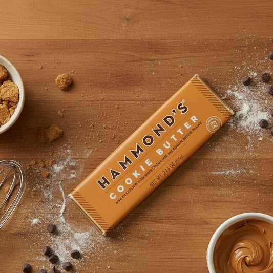 Mellow Monkey handmade Cookie Butter chocolate bar with milk and white chocolate and cookie butter filling.