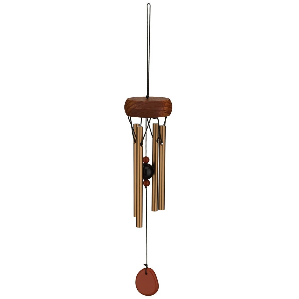 Mellow Monkey Coral mini healing wind chime with wooden canopy, aluminum alloy tubes, and decorative stone accents.