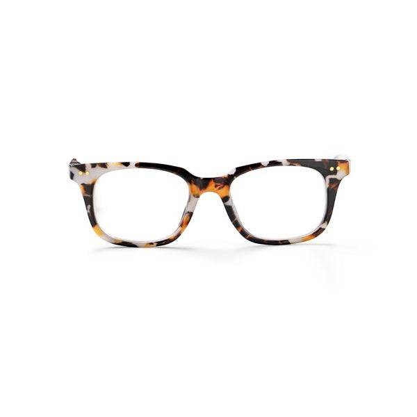 Mellow Monkey Corporate Vision tortoiseshell eyeglasses with blue light filtering, anti-reflective, and scratch-resistant lenses.