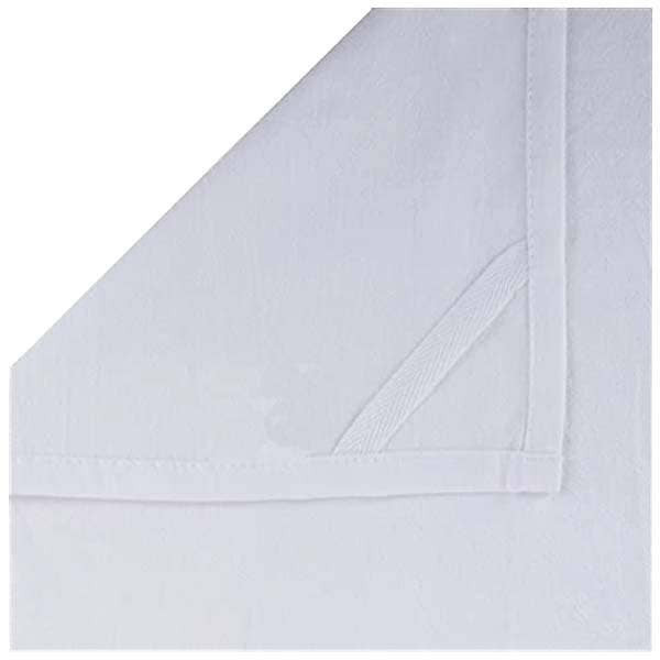 Mellow Monkey white cotton flour sack towel corner detail showing the stitched hem and convenient hanging loop.