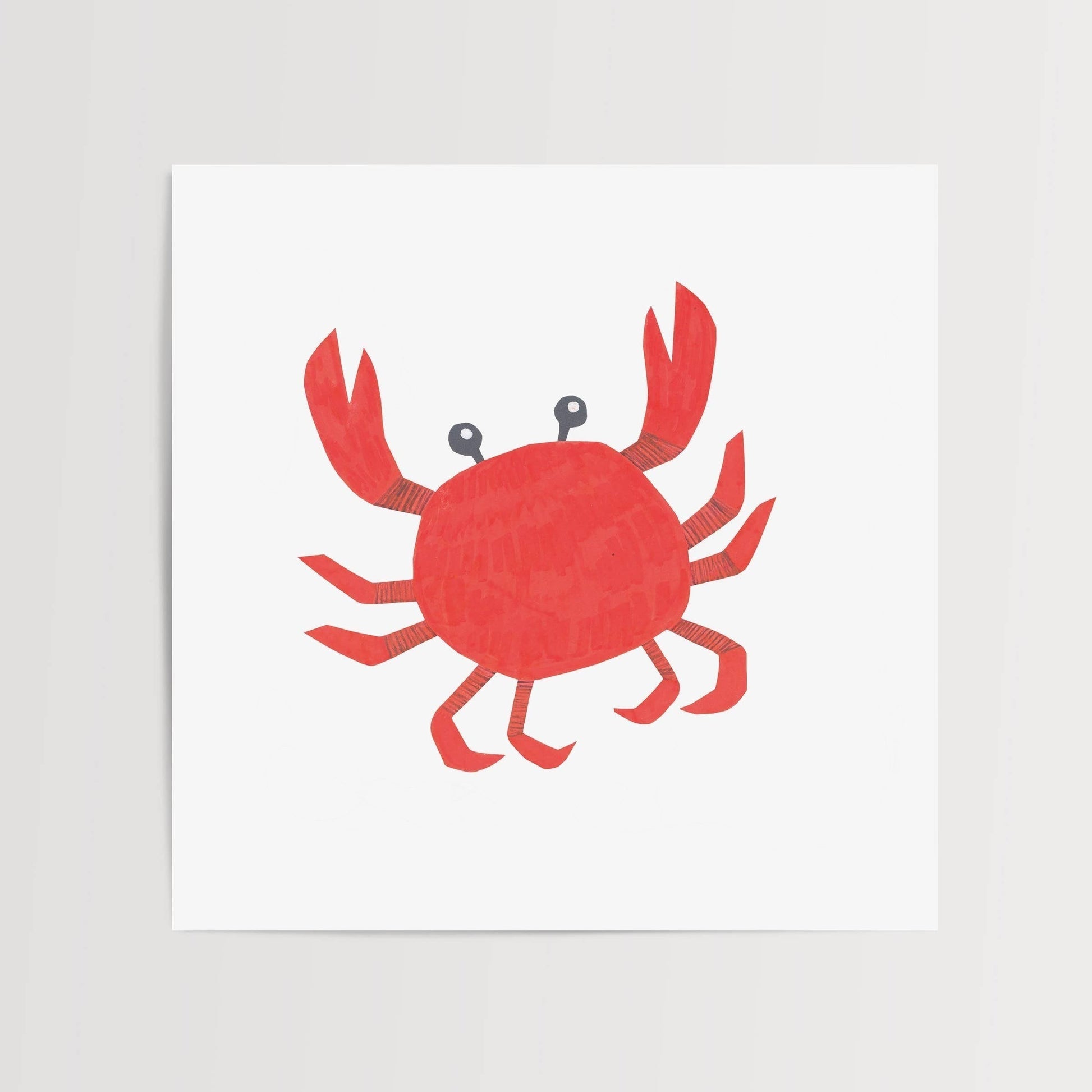 Mellow Monkey red crab framed art print with wood frame and plexiglass. Features original artwork by Kim Dettmer.