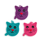 Mellow Monkey hand-crocheted kitty cat measuring tapes in purple, blue, and pink polyester yarn
