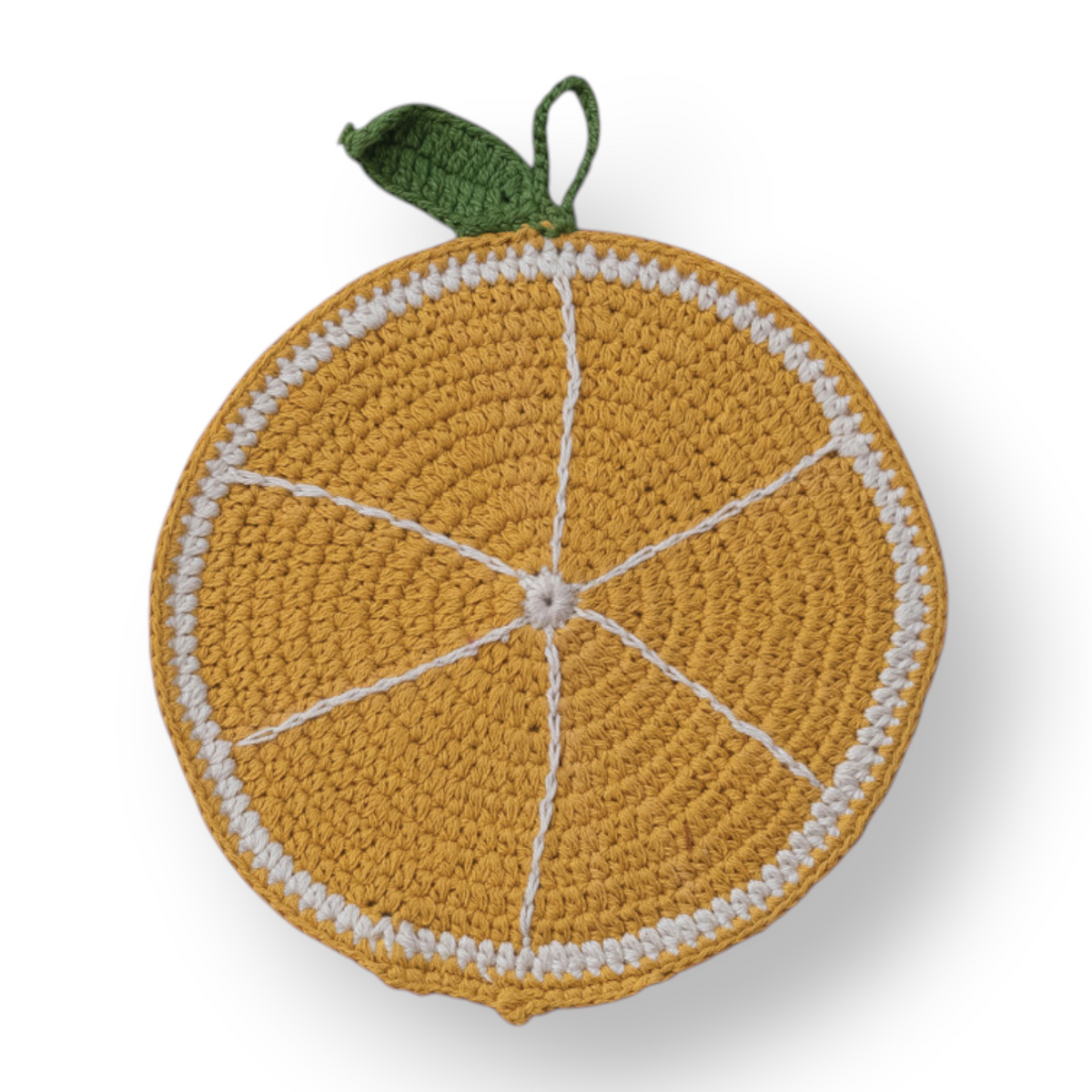 Mellow Monkey set of four multicolor cotton crocheted fruit pot holders including watermelon, orange, pineapple, apple