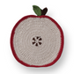 Mellow Monkey set of four multicolor cotton crocheted fruit pot holders including watermelon, orange, and apple.