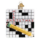 Mellow Monkey Crossword Puzzle holiday ornament, a blown glass Christmas ornament shaped like a crossword puzzle with "MERRY CHRISTMAS" filled in and a glittery pencil.
