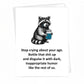 Mellow Monkey funny birthday card featuring a crying raccoon illustration holding a blue jar of tears.