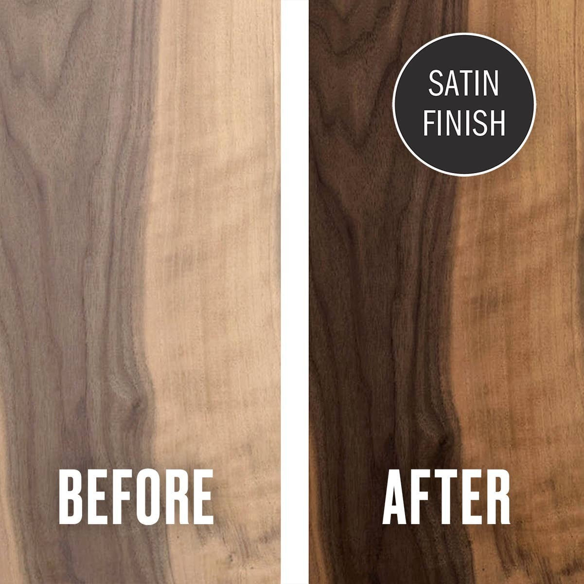 Mellow Monkey Cutting Board Oil before and after wood treatment, showing a rich, dark satin finish.