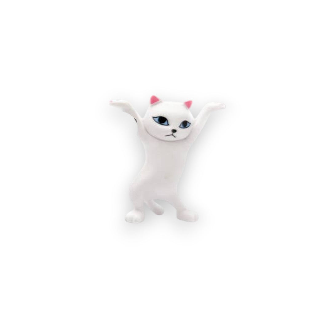 Mellow Monkey set of five 2-inch tall dancing cat figurines in various colors and patterns standing on white background