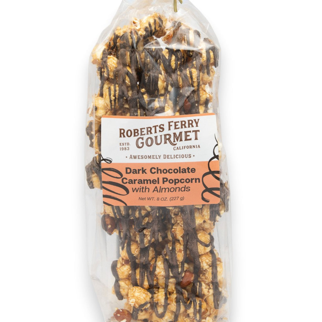 Mellow Monkey 8-ounce bag of gourmet popcorn drizzled with dark chocolate and mixed with roasted almonds