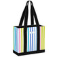 Mellow Monkey Original Deano small tote bag in Havana Cabana multi-colored vertical stripe with black trim