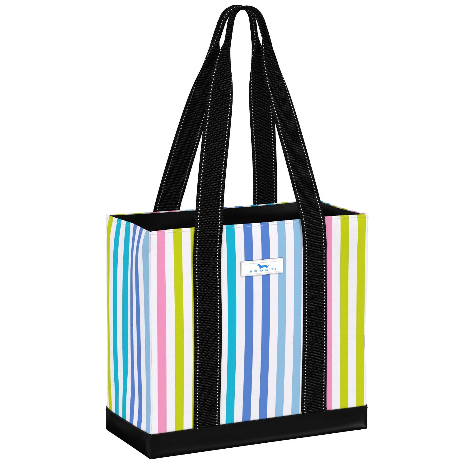 Mellow Monkey Original Deano small tote bag in Havana Cabana multi-colored vertical stripe with black trim