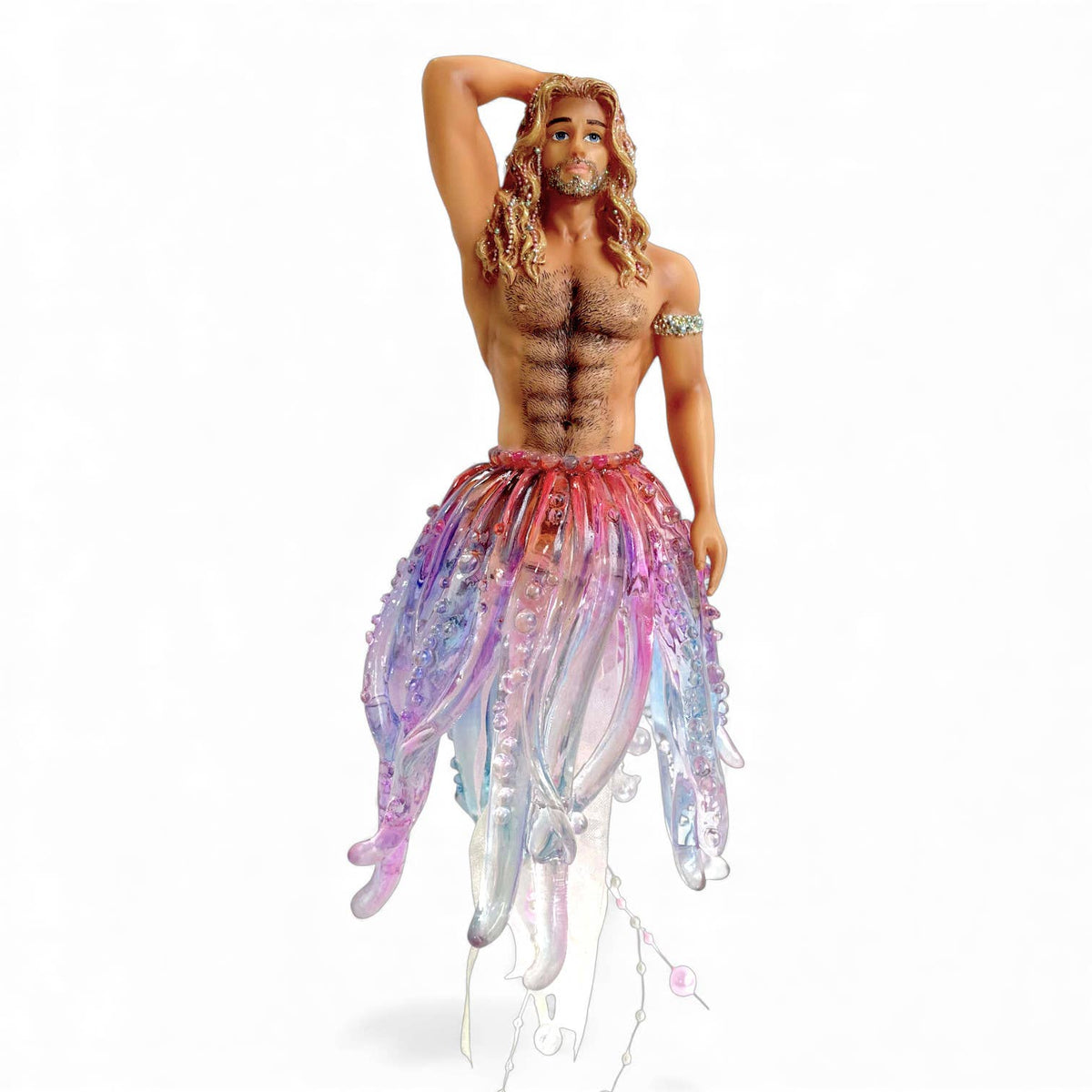 Mellow Monkey December Diamonds Testy Tenticles merman ornament with a colorful translucent octopus tentacle tail