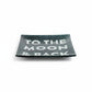 Mellow Monkey square decoupage plate with "To The Moon & Back" text in white. 6-inch decorative dish for jewelry or catchall.