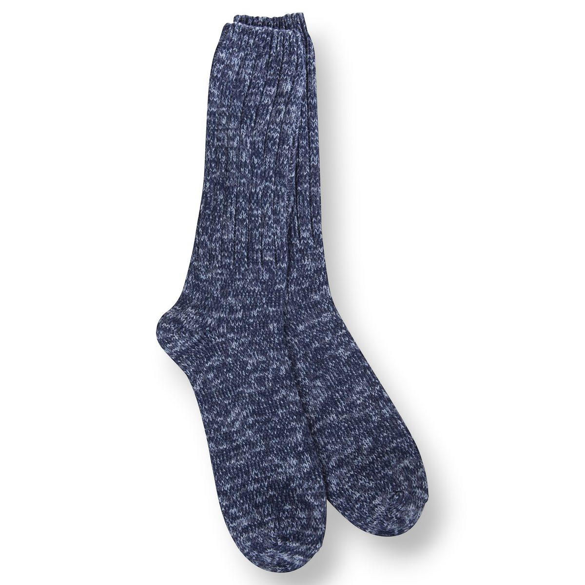 Mellow Monkey Ragg Metro crew socks in a soft denim blue heathered knit fabric for everyday comfort.