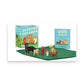 Mellow Monkey Desktop Dog Park kit with five miniature resin dogs, a red fire hydrant, felt lawn, and field guide.