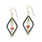 Mellow Monkey Silver Forest diamond-shaped earrings with green and copper beads on surgical steel ear wires.