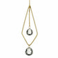 Mellow Monkey diamond-shaped celestial suncatcher with bronze wire frame and two shimmering faceted crystal pendants.